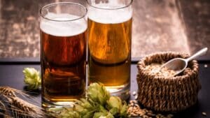 sastojci za pivo i krigle piva.