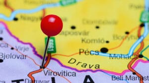 Virovitica, karta, sa označenom lokacijom grada