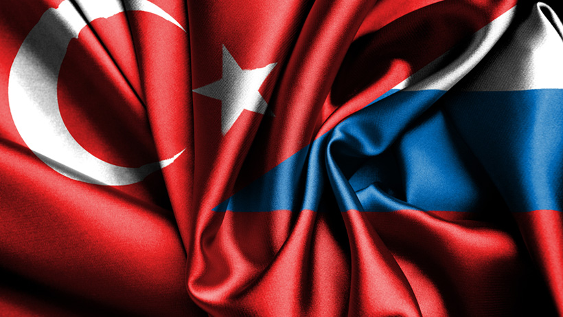 Zastava Rusije i Turske, isprepletane, dobri odnosi, konfilikt
