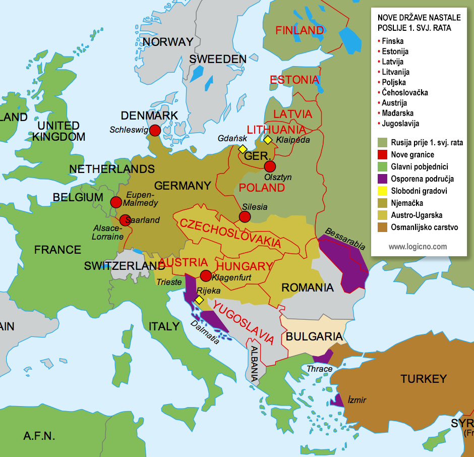 Granice u Europi - prije i poslije Prvog svjetskog rata