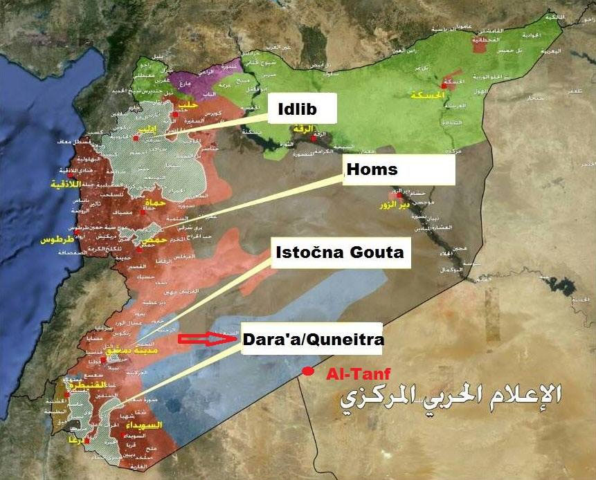 Mjesto napada SAD koalicije - karta Sirije