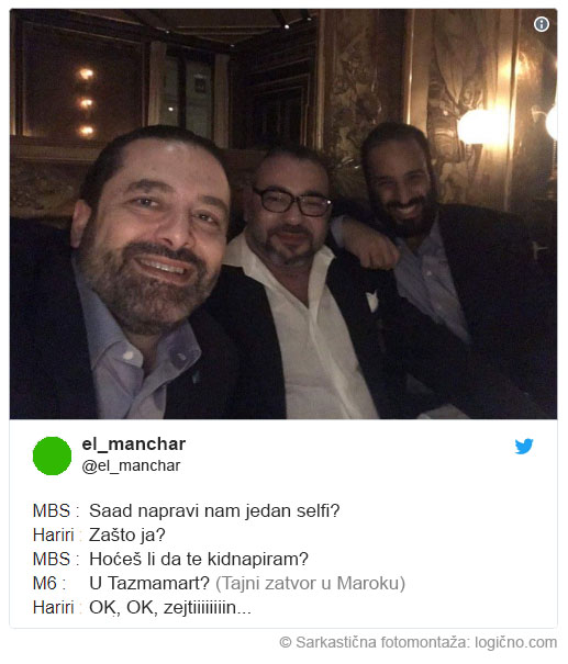 Saad Hariri - Mohammed VI - Mohammed Bin Salman - Selfi u Parizu - sakrastična fotomontaža