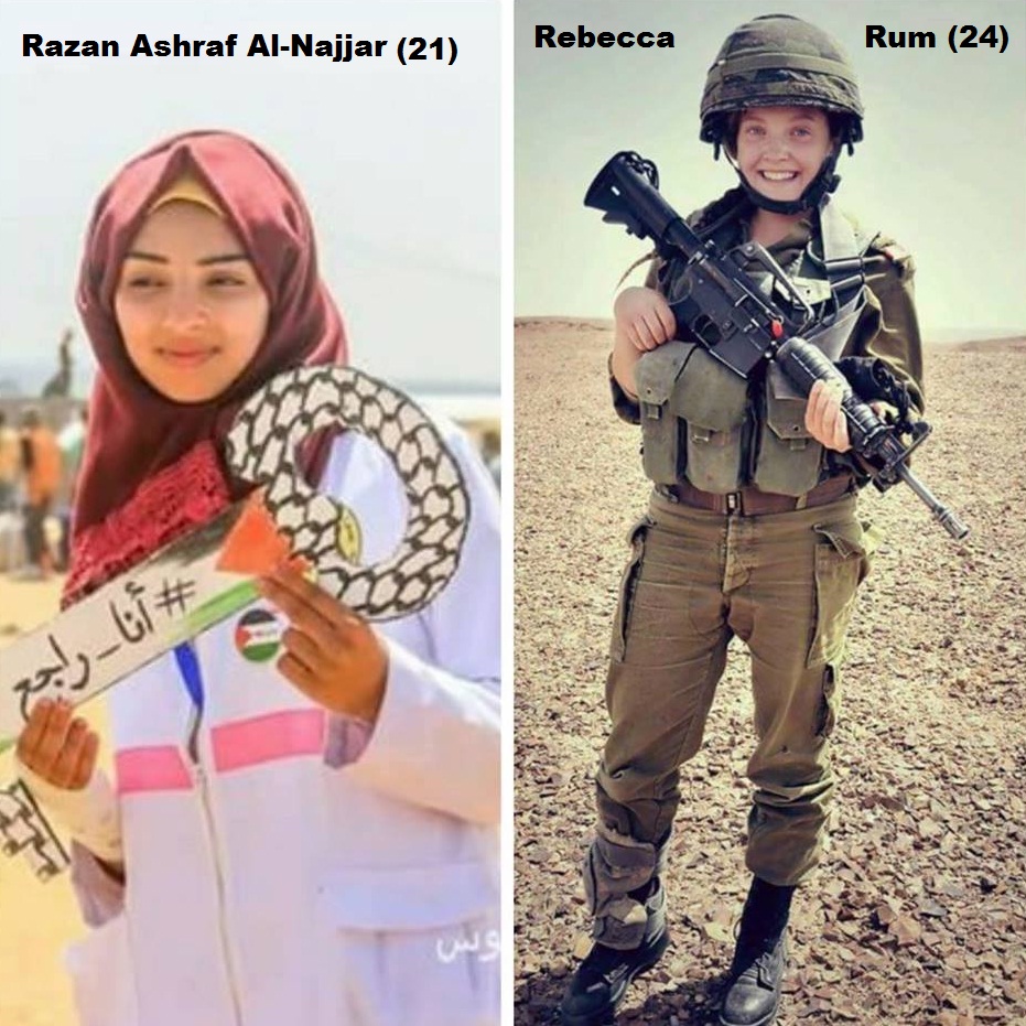 Razan Al-Najjar i snajperistica Rebecca Rum 