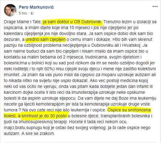 Poruka liječnika Pere Markunovića