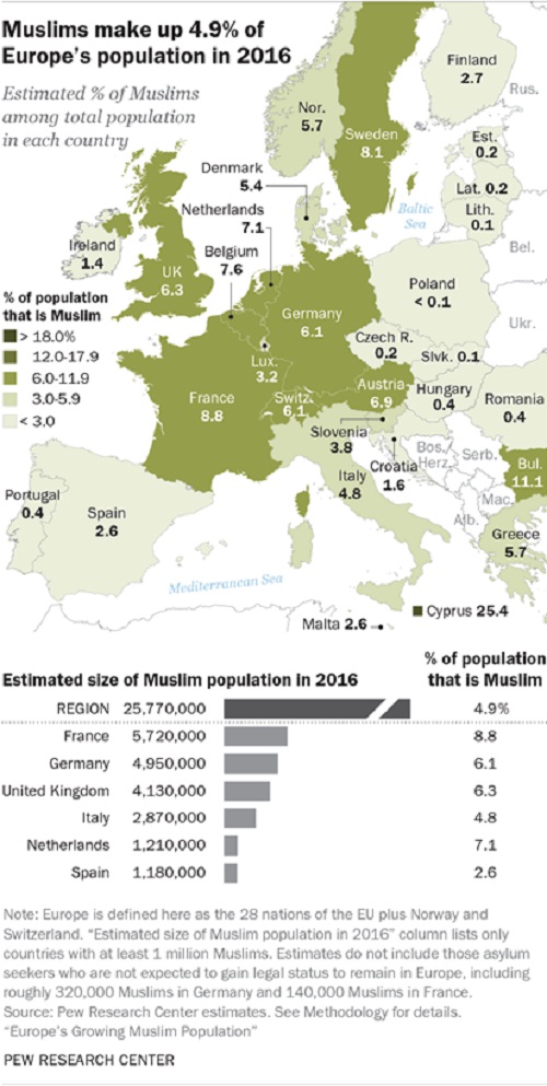 Aquarius, ilegalna imigracija i smije li se Italija suprotstaviti nevladinim udrugama 4 Broj muslimana eu