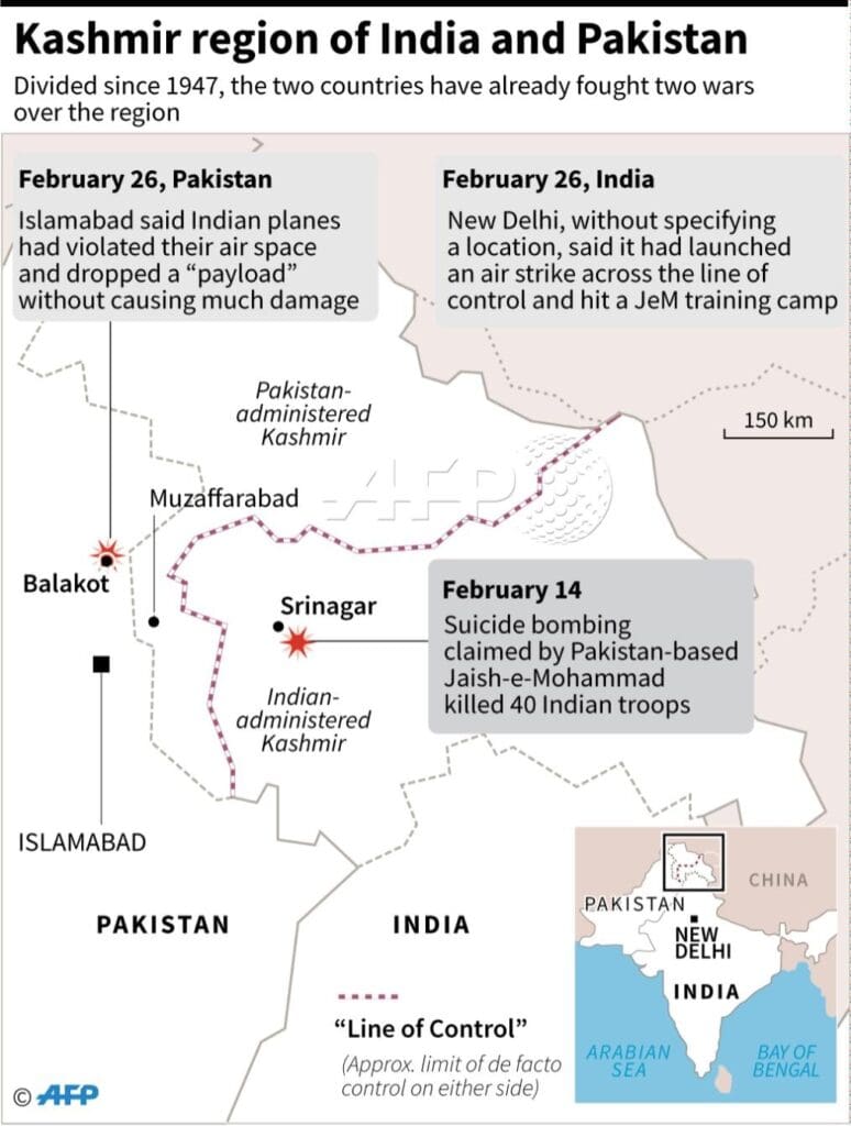 mapa Kašmir sukobi 26/27.2.2019.