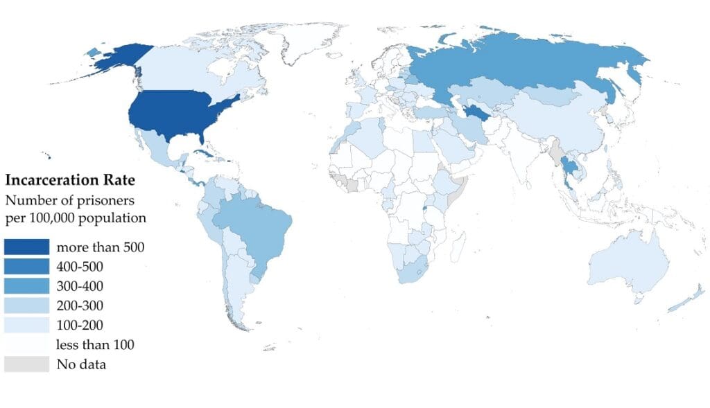 Broj zatvorenika na 100 000 stanovnika po zemlji