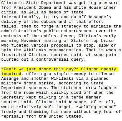 Hillary Clinton predlaže da se Assange ubije dronom