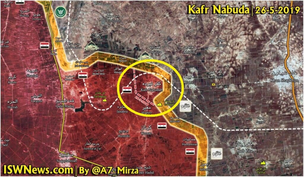 situacjiona mapa Sirija, Kafr Nabuda 26.05.2019