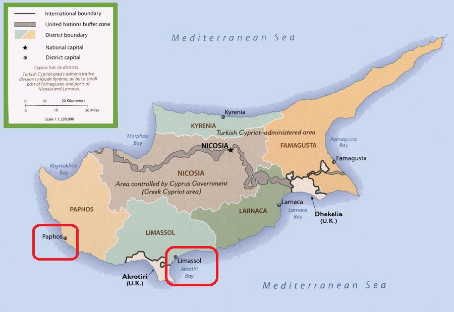 Paphos i pomorska luka Limassol na Cipru