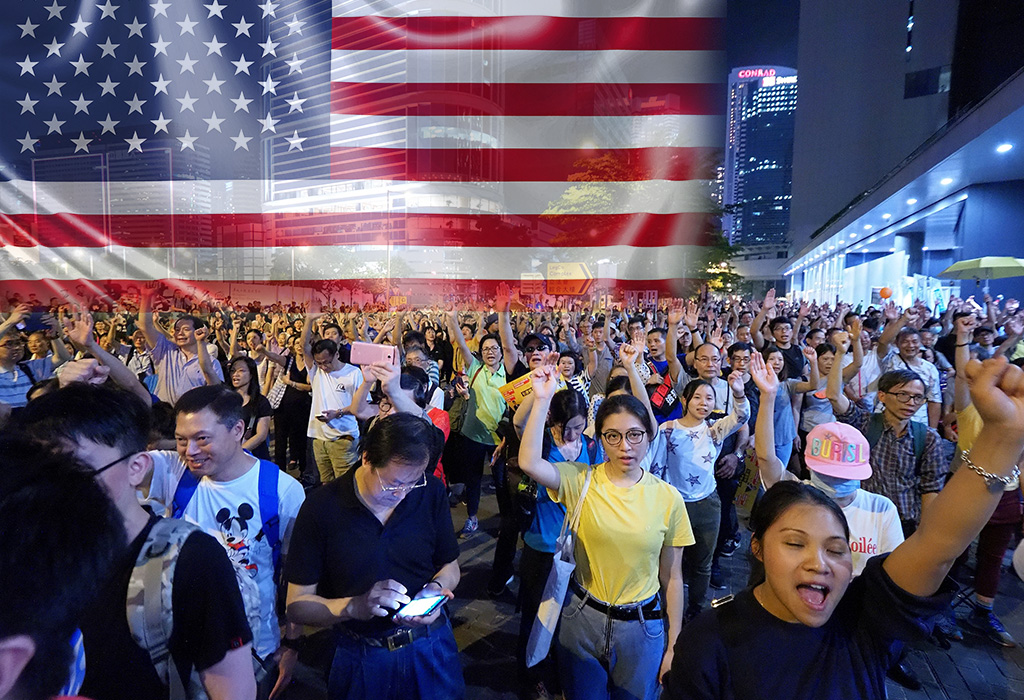 Prosvjedi u Hong Kongu- SAD Zastava