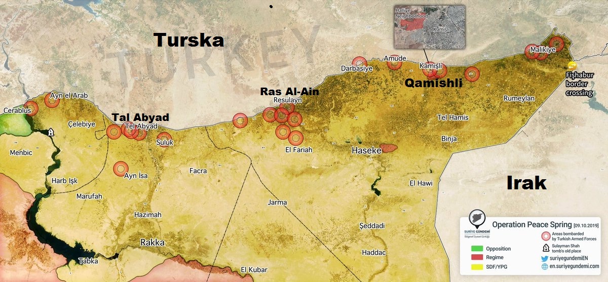 Područje prodora turskih snaga u zapadni i istočno od gradova Tal Abyad i Ras Al-Ain