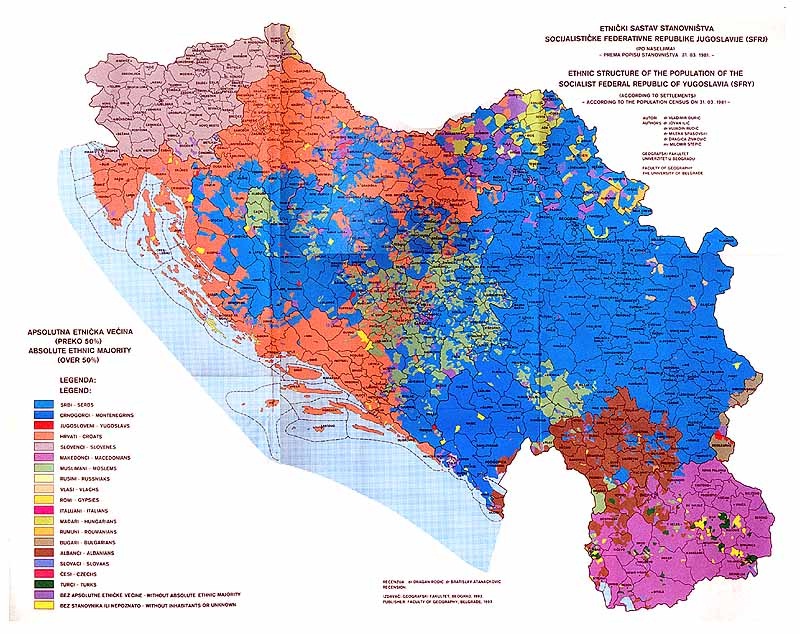 Karta etničkih skupina na teritoriju SFRJ po popisu iz 1981.