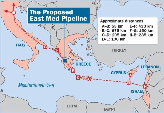 Predložena ruta plinovoda „EastMed“