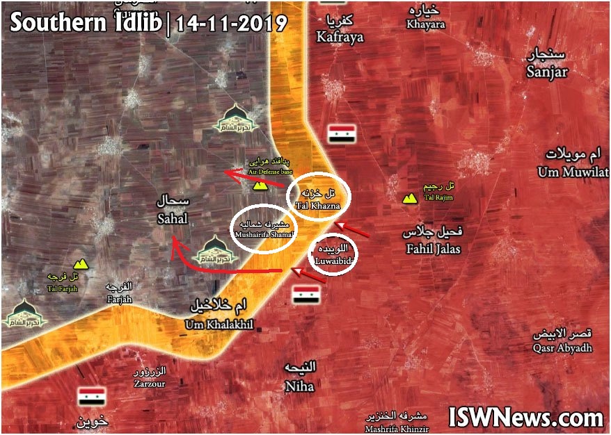 Sirija 14.11.2019 Oslobođena naselja Tel Khazn, Luwaibda i Mushayrifah brzom kampanjom vladinih snaga u četvrtak
