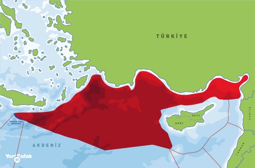 Područje koje su kao liniju razgraničenja između Turske i Libije odredili turski predsjednik Erdogan i „premijer“ Libije Fayez Al-Sarraj