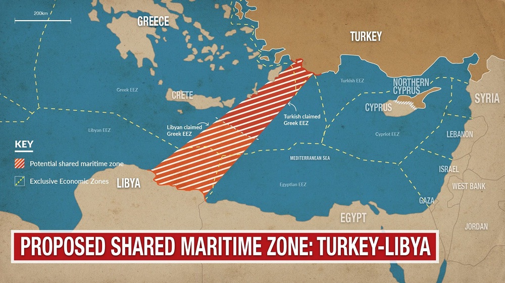 Pomorska zona Libije i Turske kako su je zamislili i potpisali Erdogan i Fayez Al-Sarraj.