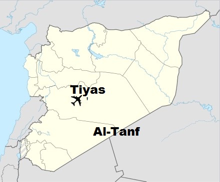 Sirijska zračna baza Tiyas i područje iz kojeg su izraelski zrakoplovi ispalili projektile