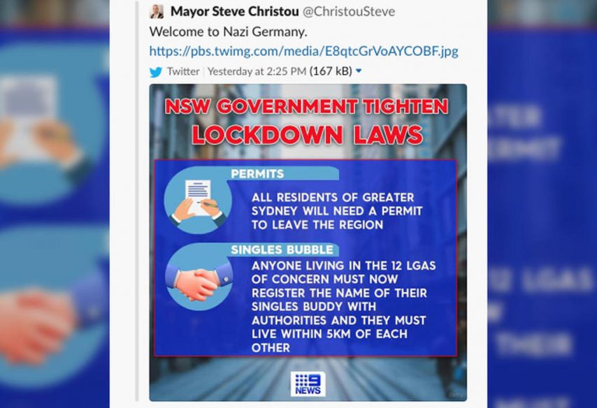 Sydney polgármestere egy most törölt tweetjében összehasonlítja a szigorú új zártörvényeket a Hitler-korszak rezsimjével 1